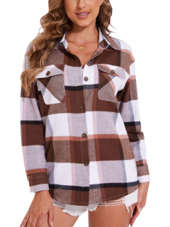 TACVASEN-Casual flanela xadrez camisas para as mulheres, manga comprida, botão para baixo, caminhadas ao ar livre blusa, 2 bolsos no peito, soltas ajuste algodão tops