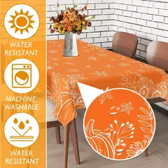 Toalha de mesa retangular de abóboras laranja, decoração de festa, colheita de outono, à prova d'água, toalha de mesa de cozinha, decorações de ação de graças