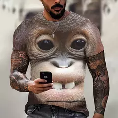 Camiseta masculina de manga curta com estampa de macaco 3D, gola redonda, blusa solta extragrande, roupa divertida, moda verão, nova - loja online