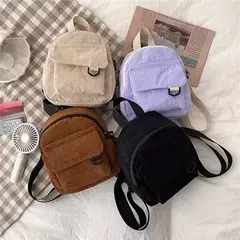 Imagem do Mini mochila feminina, mochila escolar de veludo simples pequena, grande capacidade, mochila feminina durável, monocromática, casual, viajando, moda