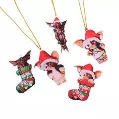 Imagem do Gremlins Gizmo em Santa Hat Pendurado Ornamento Festivo, Filhote Bonito Ornamento Acrílico, Presente de Natal, Fontes Do Partido Festivo