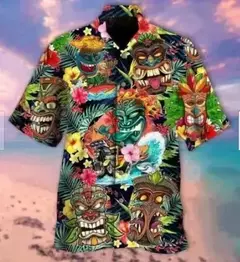 Camisas Tiki de mangas curtas masculinas, estampa 3D, tendência legal da moda, tops havaianos para festas na praia, tops soltos e respiráveis, 2024 na internet