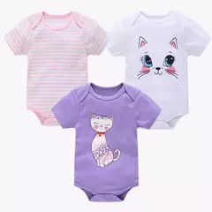 Algodão das meninas do bebê Bodysuit de manga curta, recém-nascido Vestuário, Criança, 0-12 meses, 3 6 Pcs por lote