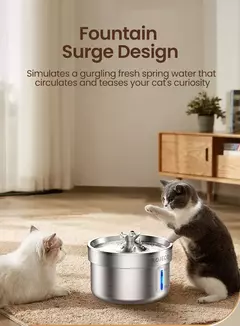 Rojeeco bebedouro de aço inoxidável para animais de estimação, fonte automática de água para gatos, dispensador inteligente de água para cães e gatos