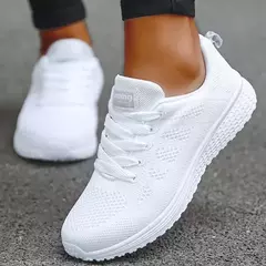 Sapatilhas respiráveis para mulheres, sapatos de caminhada plana, sapatos de malha vulcanizada, calçado feminino com renda, moda feminina, novo, 2022, 2024