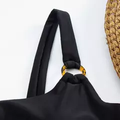 Biquíni de cor sólida com suspensão oca para as mulheres, maiô sexy sem encosto, biquíni de cintura baixa, moda - comprar online