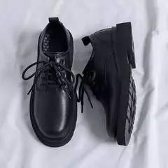 Imagem do Sapato casual de couro masculino, sola grossa, com renda, dedo do pé redondo, antiderrapante, conforto ao ar livre, estilo britânico, formal, estudante
