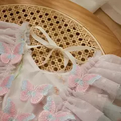 Baby Girls' Princess Mesh Sheer Romper, Summer Kids Party Clothes, Borboleta, Bordado de flores, Vestido de manga voadora, Headband - Wolf Magazine