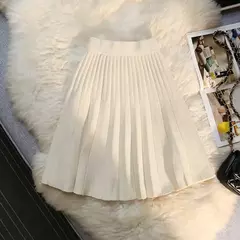 Míni saia plissada de malha feminina, cintura alta elástica, saia guarda-chuva linha A, casual sexy, curta, outono, inverno na internet