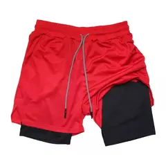 Imagem do Calções masculinos de dupla camada para ginástica, secagem rápida, esportes, treino, jogging, deck duplo, 2 em 1, verão