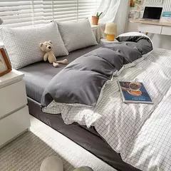 Conjunto de colcha de algodão lavada para dormitório estudantil, cama estilo japonês quadriculada outono e inverno, 4 unid