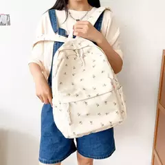 Estudante coreano mochila escolar floral branco sacos de escola para meninas adolescentes bonito mochila feminina marca saco de livro náilon - loja online