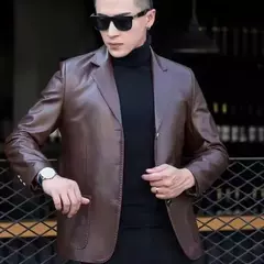 Imagem do Blazers e ternos de couro masculinos, jaqueta marrom de alta qualidade, casacos de negócios, moda Premium, 2024