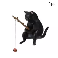 Imagem do 1pc criativo pesca gato carro decoração interior artesanato bonito resina auto estatuetas em miniatura ornamentos acessórios pequenos presentes
