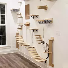 Prateleira de escalada para gatos, montada na parede, escada de quatro degraus com poste de arranhões de sisal para gatos, torre de árvore, plataforma, móveis para animais de estimação na internet
