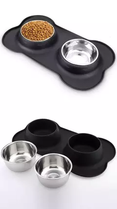 Imagem do Tigela dupla antiderrapante para cães, com tapete de silicone, durável, aço inoxidável, alimentador de alimentos para animais de estimação, tigelas para cães e gatos