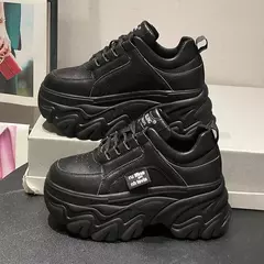 Imagem do Rimocy-PU Leather Chunky Sneakers para mulheres, tênis de plataforma feminina, fundo grosso, branco, preto, sapatos para pais, moda, primavera, outono