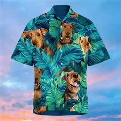 Camisa havaiana com estampa 3D masculina papagaio, blusa de praia casual manga curta, camisa lapela vocacional, moda menino na internet
