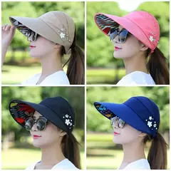 Imagem do Chapéu de sol dobrável de aba larga feminino, viseira de praia anti-UV, chapéu casual feminino, moda férias de verão