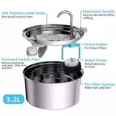 Alimentador de água para animais de estimação, aço inoxidável, fonte de água automática, usb, elétrico, mudo para gato, cachorro, filtro, fonte, tigela inteligente - loja online