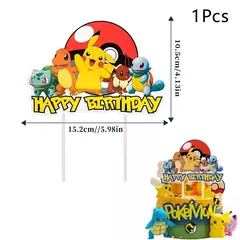 Topper de bolo pokémon, figura de anime, festa de pikachu, feliz aniversário, decoração de bolo pokémon, suprimentos, presente para crianças - comprar online