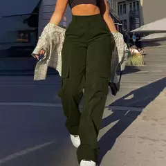 Imagem do Calça feminina básica de fivela, calça de paraquedas, perna reta sólida, bolsos grandes, moletom Y2K folheado com tudo o que combina, roupa de rua chique