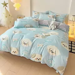 Egw-roupa de cama para menino e menina, jogo de cama com desenhos animados, cinza, leão, rosa, urso, fronha, impresso, casa, criança, 3pcs