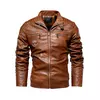 Jaqueta de couro falso para motociclista masculina, corta-vento de lã, gola rem