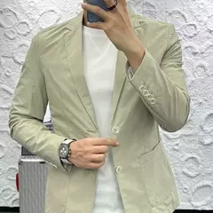 Casaco slim fit de manga comprida masculino, botão de lapela, casual de negócios, fino, simples, cor sólida, moda, primavera, verão, novo, 2024 na internet