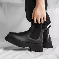 Botas masculinas de couro alto ao ar livre, sapatos de tendência quente, nova moda, outono e inverno, 2023 - loja online