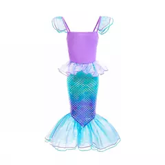 Meninas escala roxa princesa sereia ariel cosplay vestido de halloween vestido de festa de aniversário meninas verão praia vestido de férias - comprar online