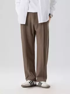 Imagem do Calça casual plissada masculina, calça de terno plissada, cintura em faixas, estiramento, perna larga plissada, calça reta solta, nova, outono, 2023