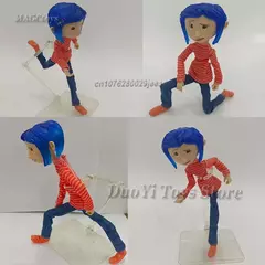 Imagem do Neca anime coraline boneca articulada anime figura capa de chuva camisola em camisa listrada brinquedo la menina decoração modelo bithday presentes