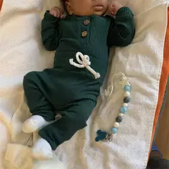 Conjunto de roupas para bebê recém-nascido menino e menina, feito de algodão, com nervuras, manga longa, bodysuit e calça, cor sólida - Wolf Magazine
