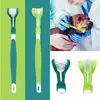Escova de dentes de plástico para animais de estimação, 3 lados, remoção de tártaro, mau hálito, limpeza de boca, cuidados dentários para animais de estimação, boca de limpeza de gato