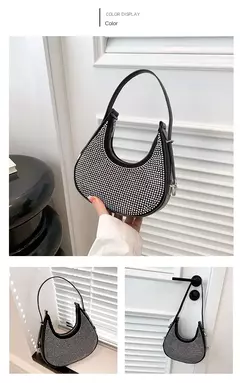 Imagem do Bolsas transversais de couro PU de diamantes corrente para mulheres monocromáticas bolsas de ombro de verão femininas