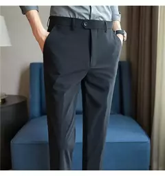 Calça elástica de seda gelada masculina, alta qualidade, respirável, casual, de negócios, escritório, social, primavera, verão, 2022
