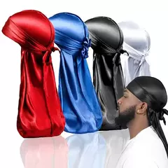 Respirável cauda longa Doo Rag para homens, seda Durag, chapéu bandana turbante, bandana, novo, 1-4pcs