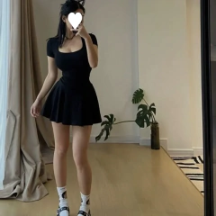Elegante petitemini vestido preto gola quadrada feminino verão 2024 novo estilo mini saia elegante casual vestido de dia - loja online