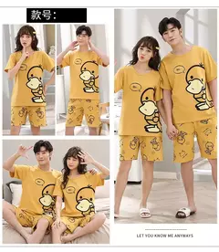 Desenhos animados pato impressão pijama conjuntos para jovens amantes, pijamas de algodão, ternos curtos para casais, moda homewear, verão, 4XL