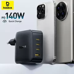 Carregador baseus 140w gan pd, carregador usb c, carga rápida para macbook, tablet, telefone, iphone 17 16 15 14