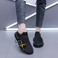Imagem do Sapatilhas de Meias Stretch Respiráveis Masculinas, Preto Sólido, Sapatos Casuais, Super Leve, Deslizamento, Tênis Masculino, Moda