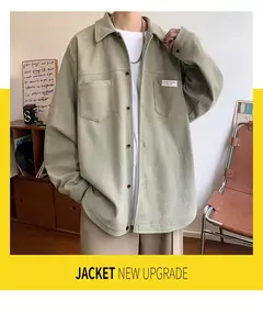Jaqueta masculina casual de veludo, camisa manga longa, streetwear solta com bolsos, botão pesado para baixo, outono - Wolf Magazine