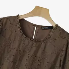Imagem do ZANZEA-blusa de renda oca para mulheres, tops de manga curta folhada, túnica chique, tecido texturizado, moda coreana, verão, 2024