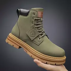 Bota de tornozelo com renda masculina, sapato de motocicleta, cano alto, verde, bota masculina de caminhada, moda inverno, novo, quente na internet