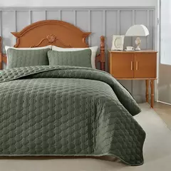 Conjunto de colcha, capa de cama de poliéster + fronha, colcha de verão acolchoada bege, verde liso queen king 176*230cm 3 peças personalizadas - Wolf Magazine