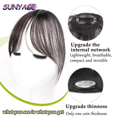 Sunyage sintético falso ar franja natural testa falso franja cabelo bang peruca curto invisível clipe em extensões de cabelo postiços - loja online