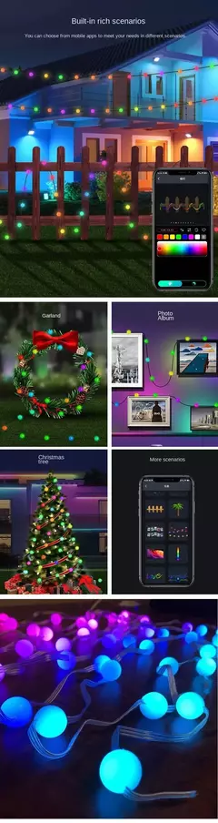 Cordas de iluminação led fada à prova dwaterproof água bolha bola lâmpada bluetooth app controle remoto usb controlador música sonho cor natal - comprar online