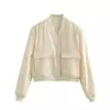 TRAF-Casaco de manga comprida feminino cropped, casaco de basebol, Casaco de aviador, branco, outono, inverno