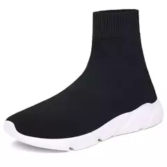 Imagem do Sapatilhas de meias altas masculinas e femininas, sapatos de escorregar, tênis casuais, leves, pretas, clássicas, casais, correndo, cesta
